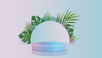 minimalistisk 3d tolkning med blå och rosa lutning bakgrund och podium vektor