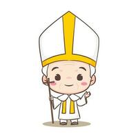 süß Papst Karikatur Charakter. glücklich lächelnd katholisch Priester Maskottchen Charakter. Christian Religion Konzept Design. isoliert Weiß Hintergrund. Vektor Kunst Illustration.