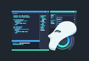 Codierung Assistent künstlich Intelligenz Roboter Programmierung Paar Code Refactoring Generation und Debuggen Vektor Illustration Konzept