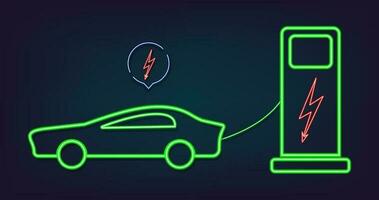 vektorillustration des elektrisch betriebenen autos und des ladepunktikonenstils. vektor