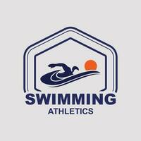 einfach Schwimmen Schwimmbad Silhouette, Schwimmer Athlet auf Meer Ozean Wasser Welle Logo Design vektor