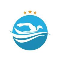 einfach Schwimmen Schwimmbad Silhouette, Schwimmer Athlet auf Meer Ozean Wasser Welle Logo Design vektor