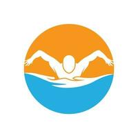 einfach Schwimmen Schwimmbad Silhouette, Schwimmer Athlet auf Meer Ozean Wasser Welle Logo Design vektor