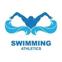 einfach Schwimmen Schwimmbad Silhouette, Schwimmer Athlet auf Meer Ozean Wasser Welle Logo Design vektor