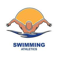 einfach Schwimmen Schwimmbad Silhouette, Schwimmer Athlet auf Meer Ozean Wasser Welle Logo Design vektor