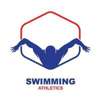 einfach Schwimmen Schwimmbad Silhouette, Schwimmer Athlet auf Meer Ozean Wasser Welle Logo Design vektor