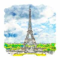 eiffelturm paris frankreich aquarellskizze handgezeichnete illustration vektor