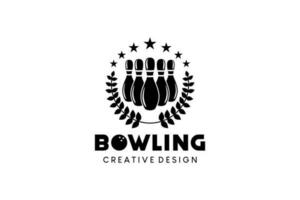 kreativ årgång bowling logotyp design vektor