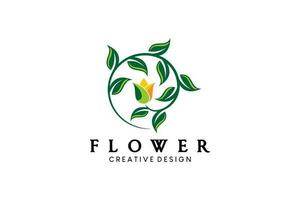 Blume Vektor Illustration Logo Design mit runden Rahmen Konzept