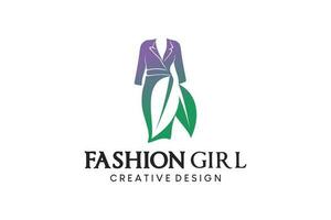 skönhet mode klänning logotyp design med kreativ blad begrepp vektor