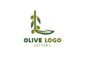 Olive Logo Design mit Brief l Konzept, natürlich Grün Olive Vektor Illustration