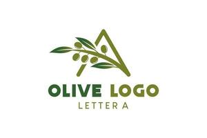 Olive Logo Design mit Brief ein Konzept, natürlich Grün Olive Vektor Illustration