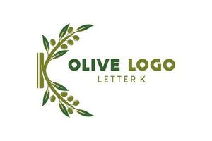 Olive Logo Design mit Brief k Konzept, natürlich Grün Olive Vektor Illustration