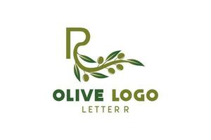 Olive Logo Design mit Brief r Konzept, natürlich Grün Olive Vektor Illustration