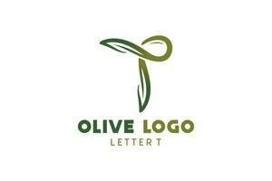 Olive Logo Design mit Brief t Konzept, natürlich Grün Olive Vektor Illustration