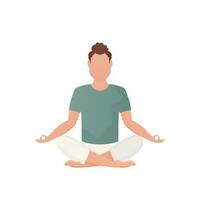 ein Mann sitzt im ein Lotus Position und meditiert. isoliert. Karikatur Stil. vektor