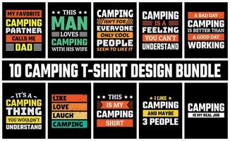 camping t skjorta design uppsättning vektor