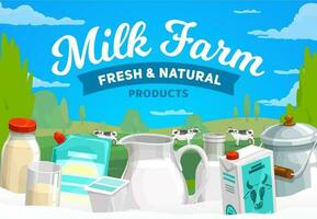 Milch Bauernhof, Molkerei Produkte Vektor Banner