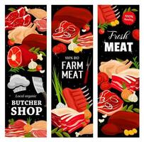 Fleisch, Metzger Geschäft Banner, Rindfleisch und Schweinefleisch Essen vektor