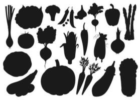 silhuett ikoner av organisk bruka grönsaker vektor