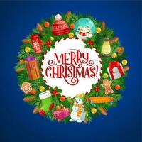 jul krans, xmas träd dekorationer och gåvor vektor