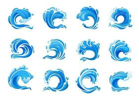 Tsunami Ozean Welle, Meer Sturm und Surfen Symbole vektor
