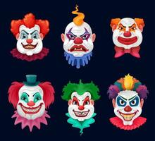 Grusel Clown und unheimlich Zirkus Monster- Gesichter vektor