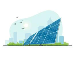 Solar- Paneele auf Natur Hintergrund. das Konzept von Alternative Elektrizität Produktion und Solar- Generation. Vektor Illustration