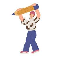 Schüler mit ein Bleistift auf ein Weiß Hintergrund. Charakter Vektor Illustration. Student, Künstler, Schriftsteller, Designer.