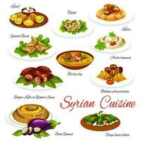 syrisch Essen von Gemüse, Fleisch und Dessert Geschirr vektor