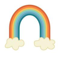 bunt minimalistisch Regenbogen mit Wolke. retro, psychedelisch Clip Kunst. Hippie groovig Illustration im eben Stil. 60er, 70er Jahre Konzept zum Karte, Aufkleber, Merch Vektor. vektor