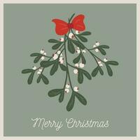Weihnachten und Neu Jahr Karte mit Mistel Strauß und rot Bogen vektor