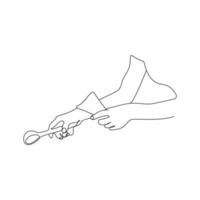 Eis Sahne Verkäufer Herstellung Eis Sahne im ein Waffel Kegel. einer Linie Kunst. Hand gezeichnet Vektor Illustration.
