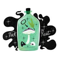 Mystische grüne Flasche mit Fungu, Skull und Hexe-Elementen