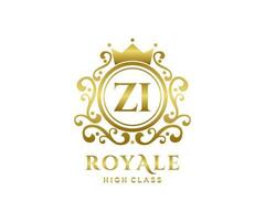 gyllene brev zi mall logotyp lyx guld brev med krona. monogram alfabet . skön kunglig initialer brev. vektor
