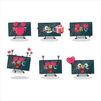 Alphabet auf Monitor Karikatur Charakter mit Liebe süß Emoticon vektor