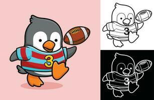 wenig Pinguin spielen Rugby. Vektor Karikatur Illustration im eben Symbol Stil