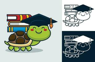 sköldpadda bär gradering hatt medan bärande böcker. vektor tecknad serie illustration i platt ikon stil