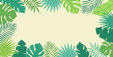 Sommer- tropisch Hintergrund mit Kopieren Raum zum Text. Palme Blätter. Blumen- exotisch hawaiisch Hintergrund. modern modisch bunt Design. Vektor Vorlage zum Gruß Karten, Poster, Banner.