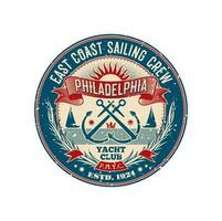 Yacht Verein retro Patch, Segeln Regatta alt Abzeichen vektor