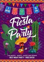 Mexikaner Fiesta Party Flyer, Kakteen, Chili Pfeffer vektor