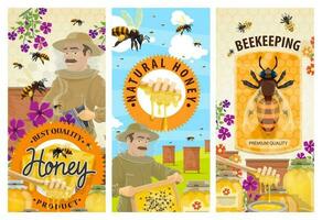 Honig, Biene, Bienenstock, Imker Banner von Bienenzucht vektor
