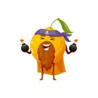 Zitrone Zitrusfrüchte komisch Pirat Emoticon mit Bomben vektor