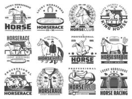 Pferd Wettrennen, Polo und Pferdesport Sport Verein Symbole vektor