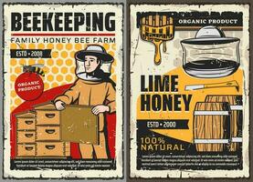 familj bi odla, organisk honung biodling posters vektor