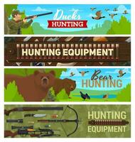 Jagd Sport Artikel Ausrüstung, Jäger mit Gewehr vektor