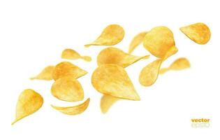 fliegend knusprig wellig Kartoffel Chips, realistisch Design vektor