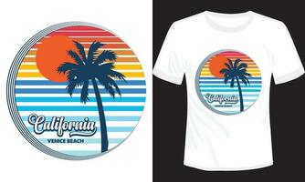 Kalifornien Strand Surfen mit Palme Bäume Vektor Jahrgang T-Shirt Illustration Design, Kalifornien Venedig Strand Surfen T-Shirt Design