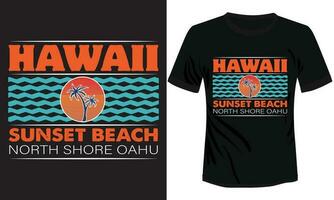 Hawaii Sonnenuntergang Strand Norden Ufer oahu T-Shirt Design druckfertig, Vektor Illustration von Sonnenuntergang Strand