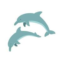 süß Delfine im eben Stil isoliert auf Weiß Hintergrund. Karikatur Meer Raubtier Vektor Illustration. Karikatur Ozean Fisch Charakter